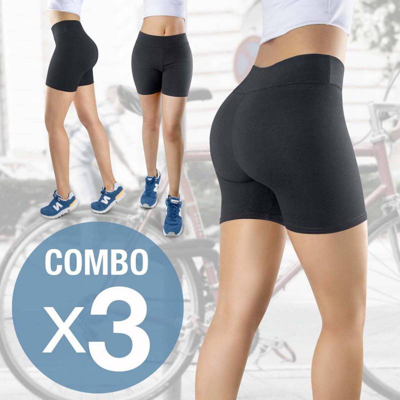 Combo X3: Biker Short deportivo mujer corto, licra deportiva