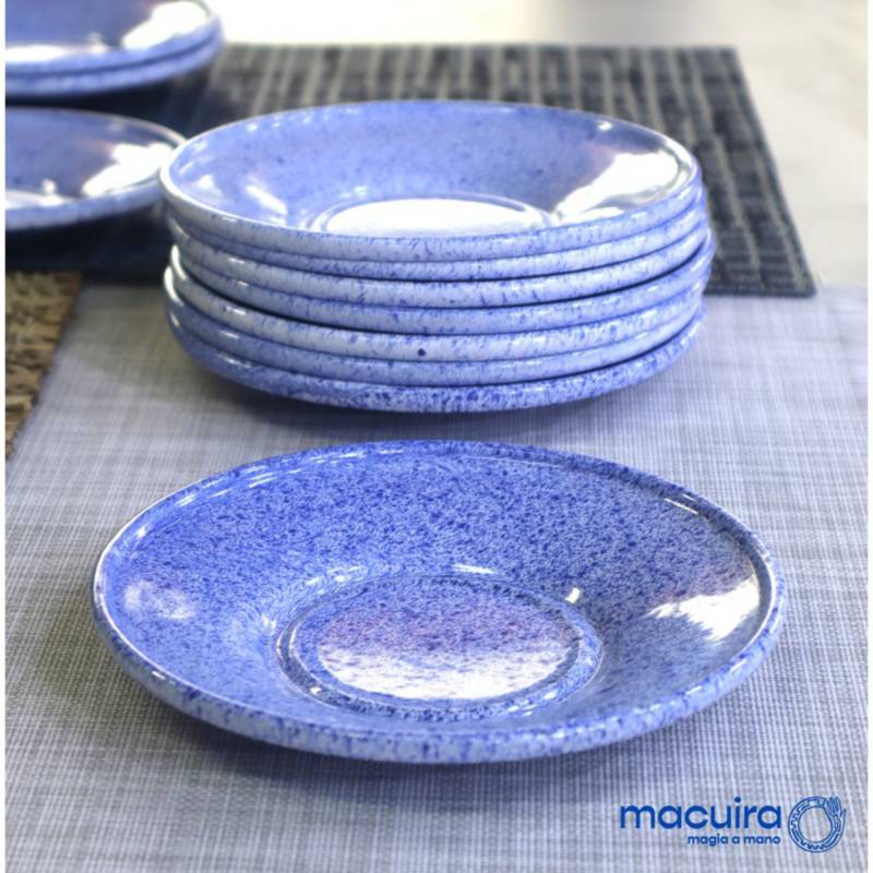 MACUIRA - Set 4 platos 14 cm porta mug en peltre arena azul