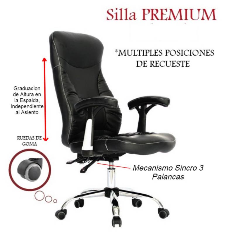 Silla De Oficina Genova Ergonomica Ruedas Goma Color Negro