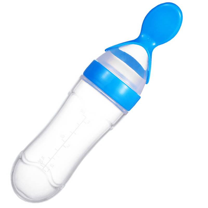 Tetero Biberon Cuchara Para Bebe Punta De Silicona 2 En 1 Azul