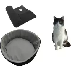 HALLY PET - Cama para gato grande + cobija térmica grande gris