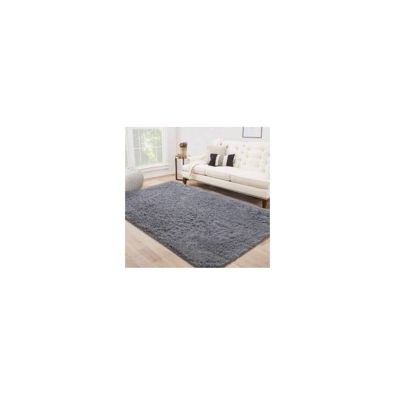 Tapete Alfombra Peluda Gris Perla Tapete Peluche Grande 230×150 Cm