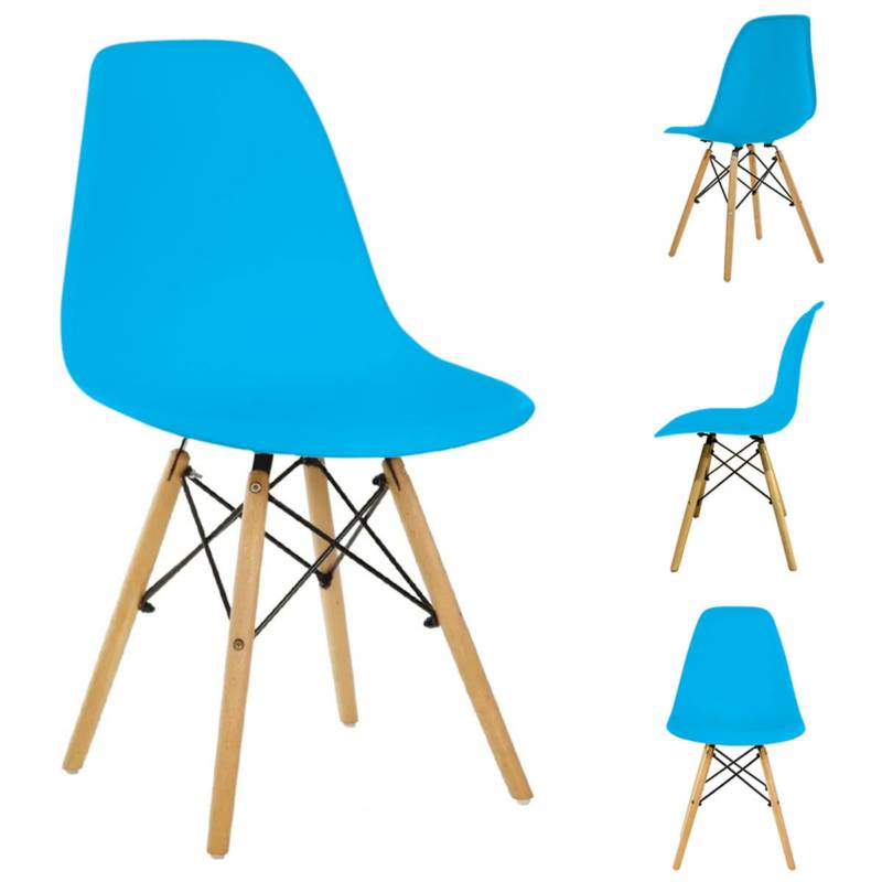 STAY ELIT - Set de 4 sillas tipo eames minimalistas azul hogar oficina