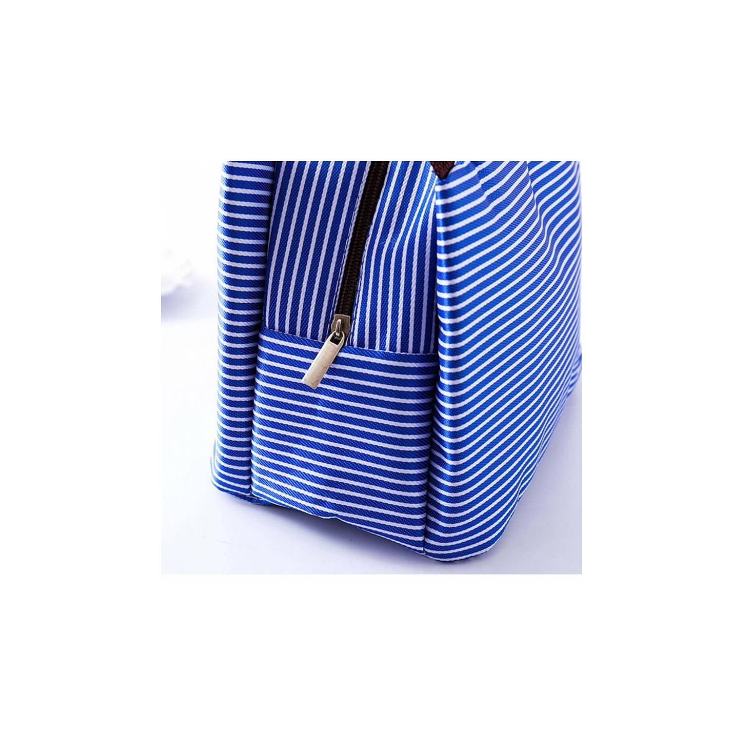 Lonchera Bolsa Termica Doble Bolsillo Impermeable Plegable Azul