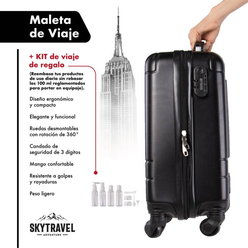 Maleta Viaje Set 3 Maletas Rigidas Ruedas Negro Avion Kit