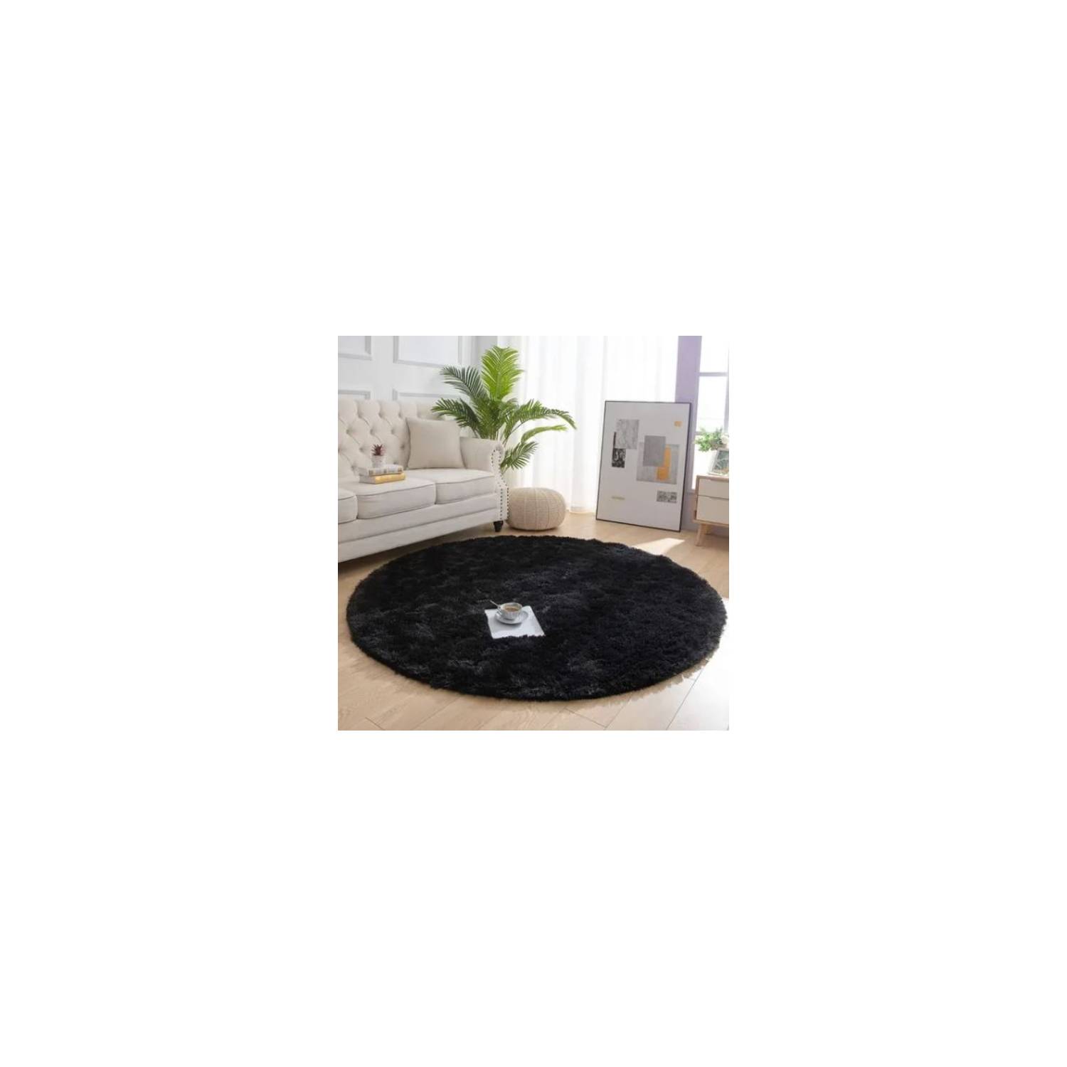 ALFOMBRA ACOLCHADA DE PELUCHE ANGORA CIRCULAR 100mx100m Negro GENERICO