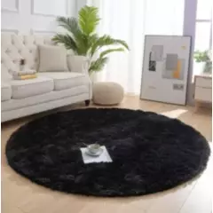 GENERICO - Tapete alfombra peluda redonda Negra- tapete de peluche - 100 × 100 cm