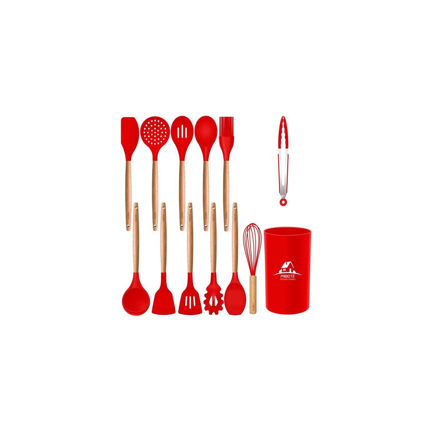 Set de Cucharones Utensilios de Silicona para Cocina Rojo 12PCS 528U -  Promart