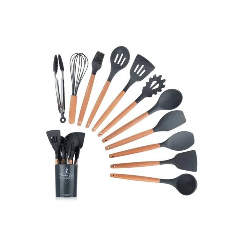 Set Cucharones Utensilios Cocina De Silicona 12 Piezas NEGRO