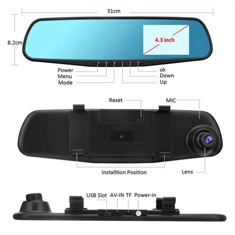 Espejo Retrovisor TV Doble Camara Para Carro FULL HD Vehículo 4.3