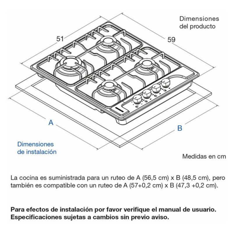 Estufa de empotrar en acero inoxidable Challenger de cuatro