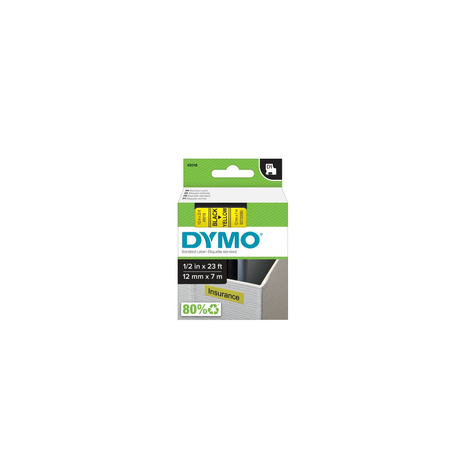 Dymo S0720580 / 45018 cinta negro sobre amarillo 12 mm (original) Dymo