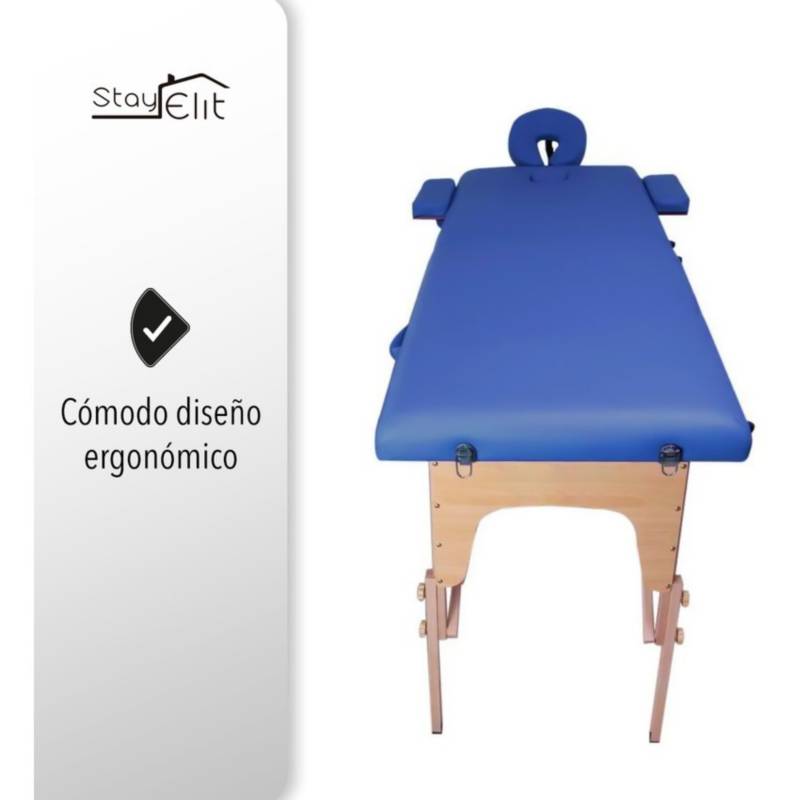 Camilla para masaje plegable portátil y reclinable color azul lenivé STAY  ELIT