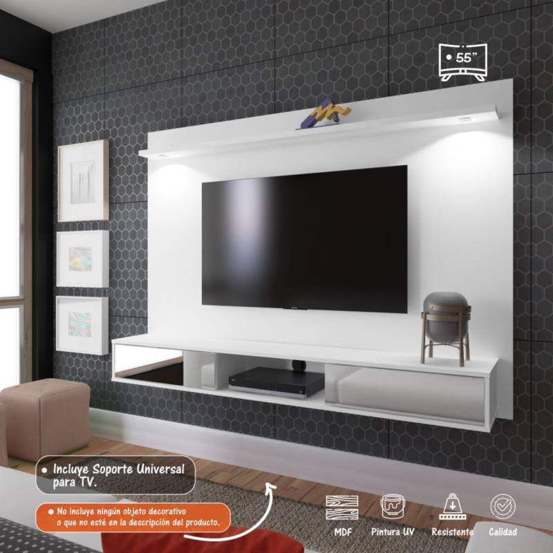 BERTOLINI - Panel Para Tv hasta 55” Moderno Incluye Luces LED y soporte de TV