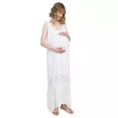 MOMS CLOSET - Vestido de Maternidad Largo Blanco Moms Closet