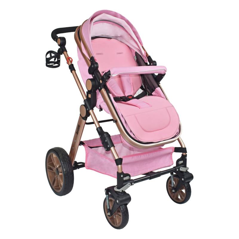 Coche Moises para Bebe con Doble Amortiguacion Dorado Rosa BHAPPY