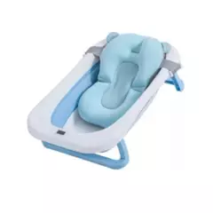 Bañera Tina Plegable Para Bebé Con Termometro Cojín Malla Azul