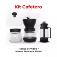 AMBER STYLE - Kit cafetero molino de café en vidrio  prensa francesa 350ml
