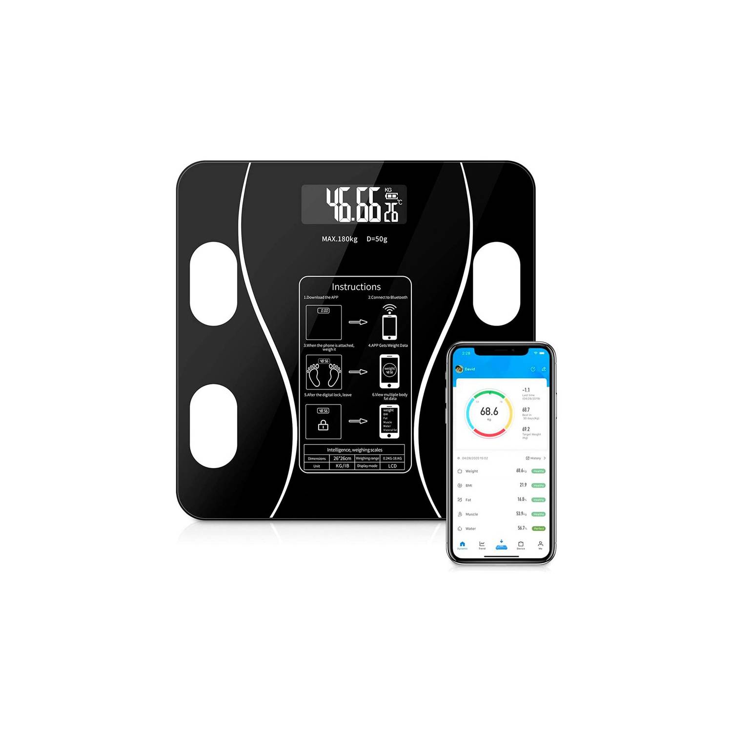Báscula Inteligente Pesa Digital Bluetooth App Vidrio OF401 – Cómpralo en  casa