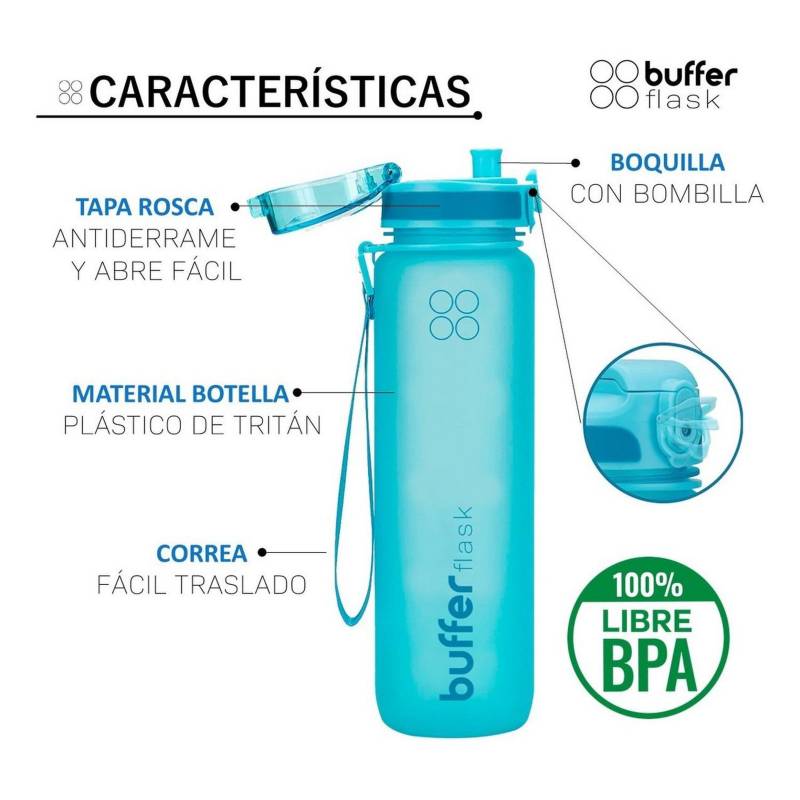 BUFFER FLASK Botella Agua Deporte Ciclismo Gimnasio Buffer Colador Funda