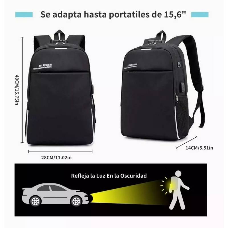 Mochila Antirrobo Impermeable con Clave Morral Laptop Notebook Usb GENERICO