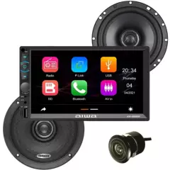 AIWA - Combo Aiwa Parlantes Radio Carro Carplay Android Auto y Camara