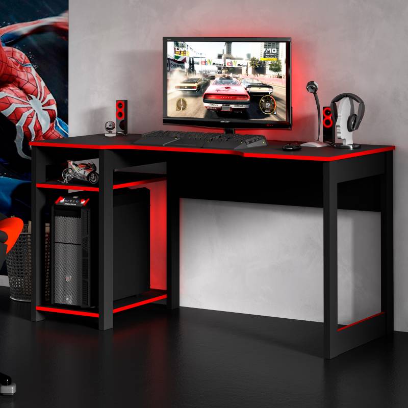 Escritorio Gamer Génova, Negro/Rojo