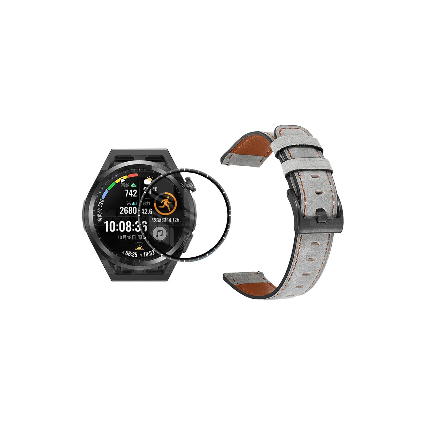 Pulso de cuero y vidrio templado para Huawei Watch GT Runner