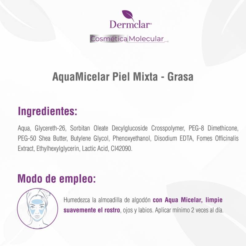 Agua Micelar para Piel grasa - Mixta Dermclar Aqua Micelar 260 ML DERM CLAR
