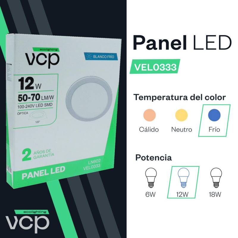 Panel de Embutir LED VCP 24W Redondo Luz Cálida