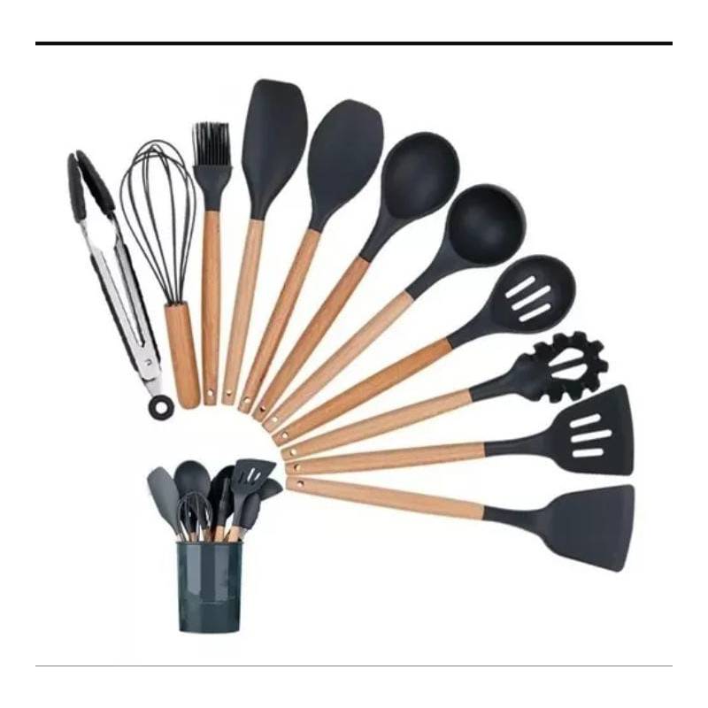 SET 12 UTENSILIOS DE COCINA SILICONA ROSADO