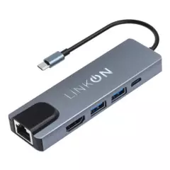 LINKON - Hub Usb C Adaptador Multipuerto Rj45 5 En 1 Linkon Mac Win