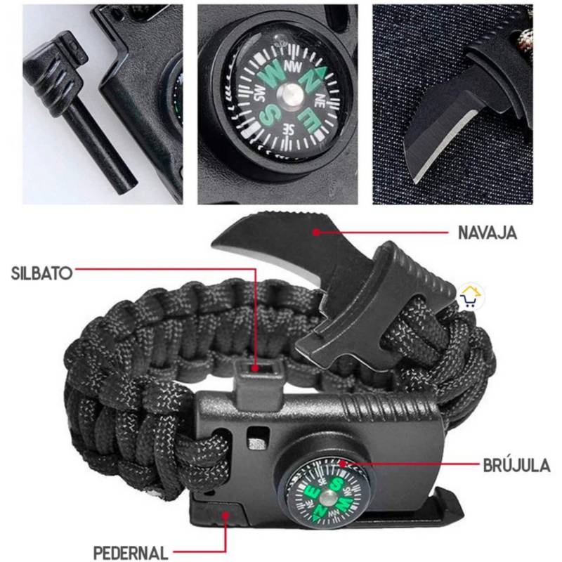 Pulsera Táctica Supervivencia Pedernal Paracord Brazalete