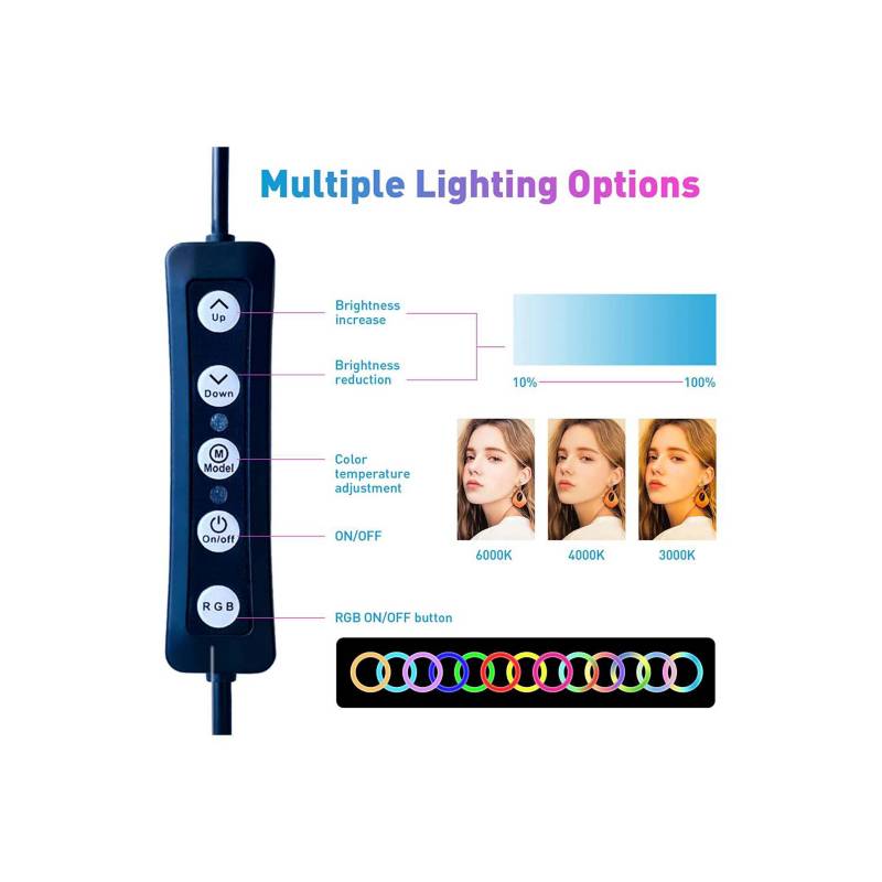 Aro De Luz LED Regulable 30cm Para Movil, Cámaras + Tripode - RGB