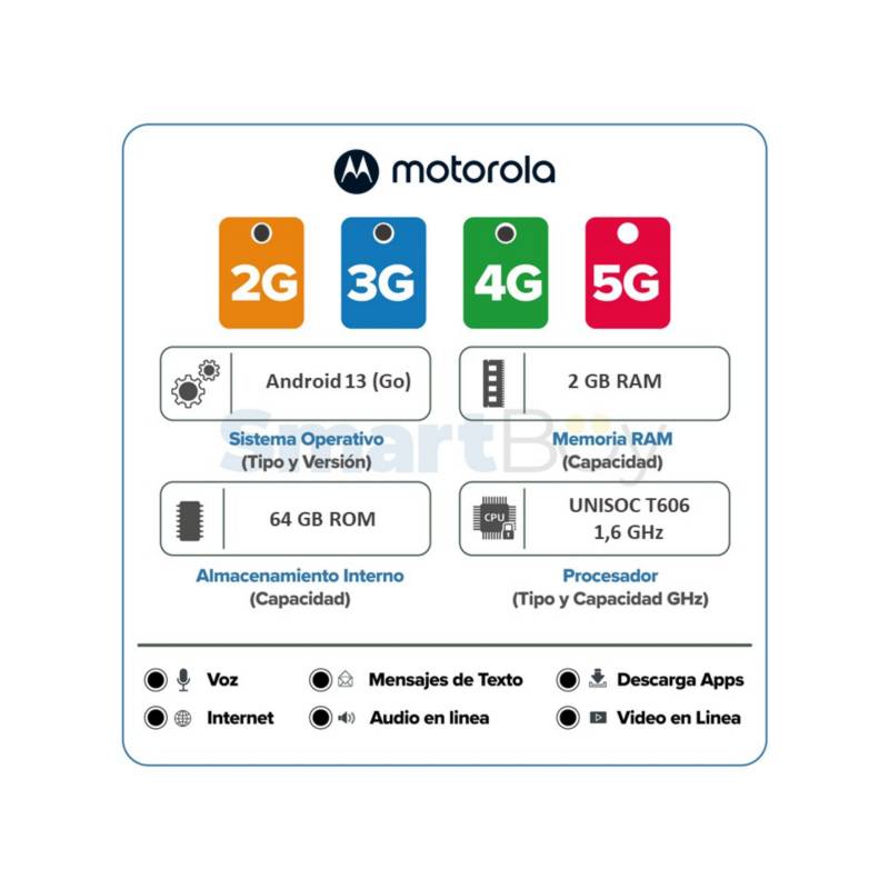 Smartphone Motorola Moto E13 RAM 2GB Almacenamiento 64GB Color Blanco Crema