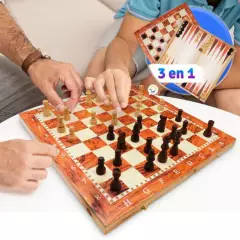 GENERICO - Ajedrez juego de mesa 3 en 1 familiar damas backgammon j006