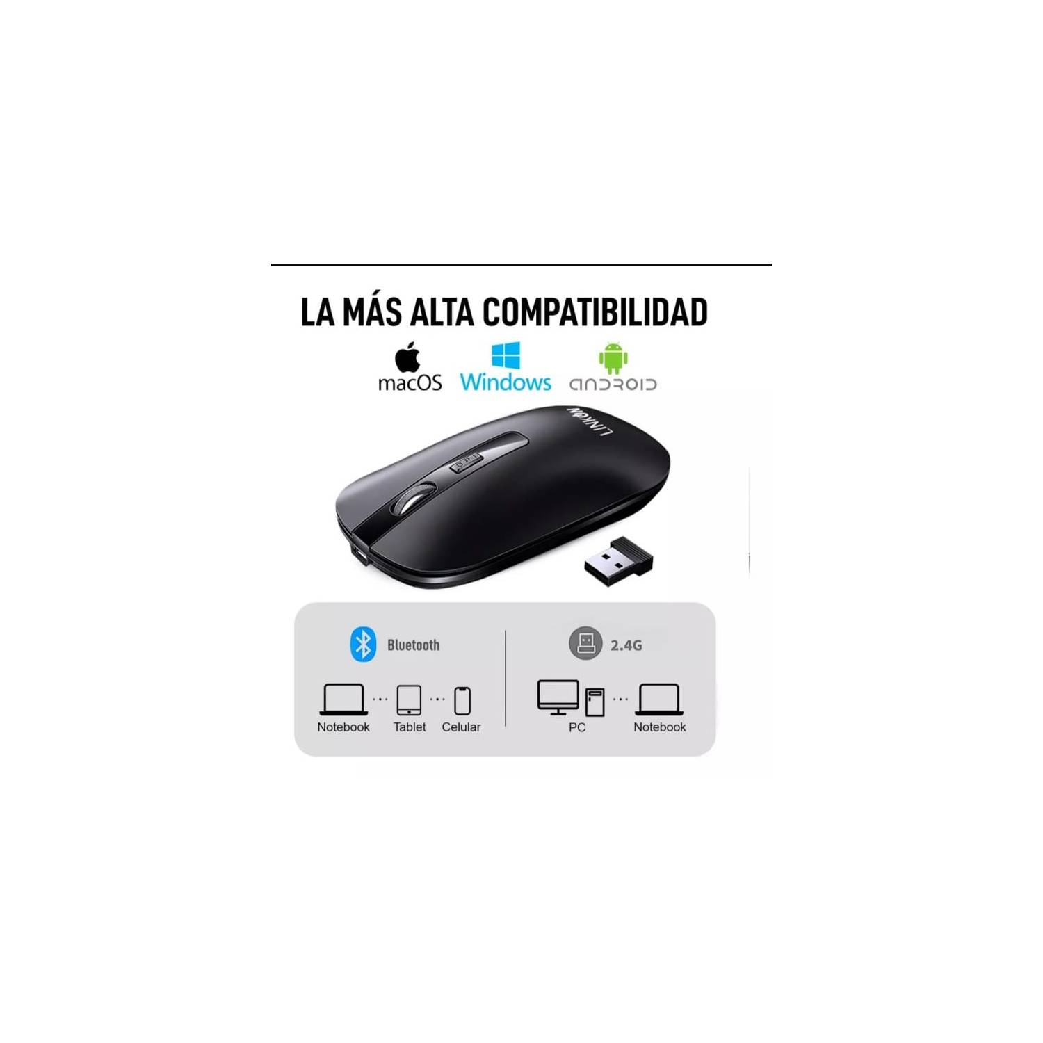 Mouse Recargable Portátil Con Bluetooth E Inalámbrico Usb