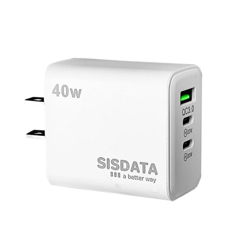 SISDATA - Cargador pared 40w carga rápida USB tipo C x 2 + USB