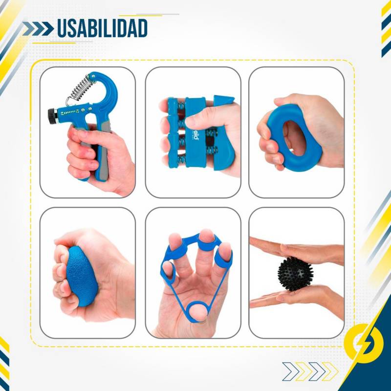 Kit Handgrip Ejercitador Terapia Ejercicio Recuperacion Mano Azul PBOLD