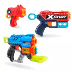 X SHOT - Set X3 LanzaDardos X 8 Dardos Micro+ Kickback+ Dino Attack