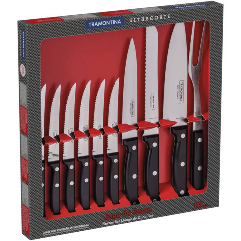 Juego Set 9 Cuchillos Tramontina Plenus Blister Cocina Chef Color