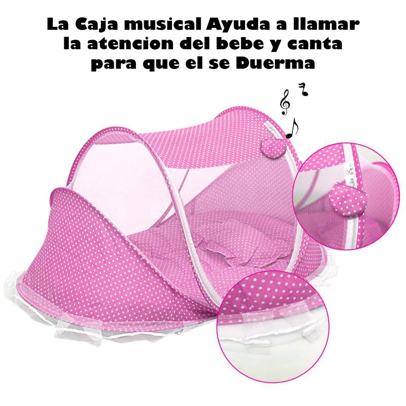 Cuna Mosquitero para Bebe Plegable Musical - Rosado GENERICO