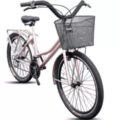 ATILA - Bicicleta playera rin 26 parrilla y canasta 18 cambios rosa