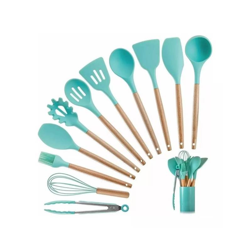 Utensilios de cocina Juego de utensilios de cocina antiadherentes con  rejilla de plástico Juego de utensilios de cocina de silicona (verde menta  JAMW Sencillez