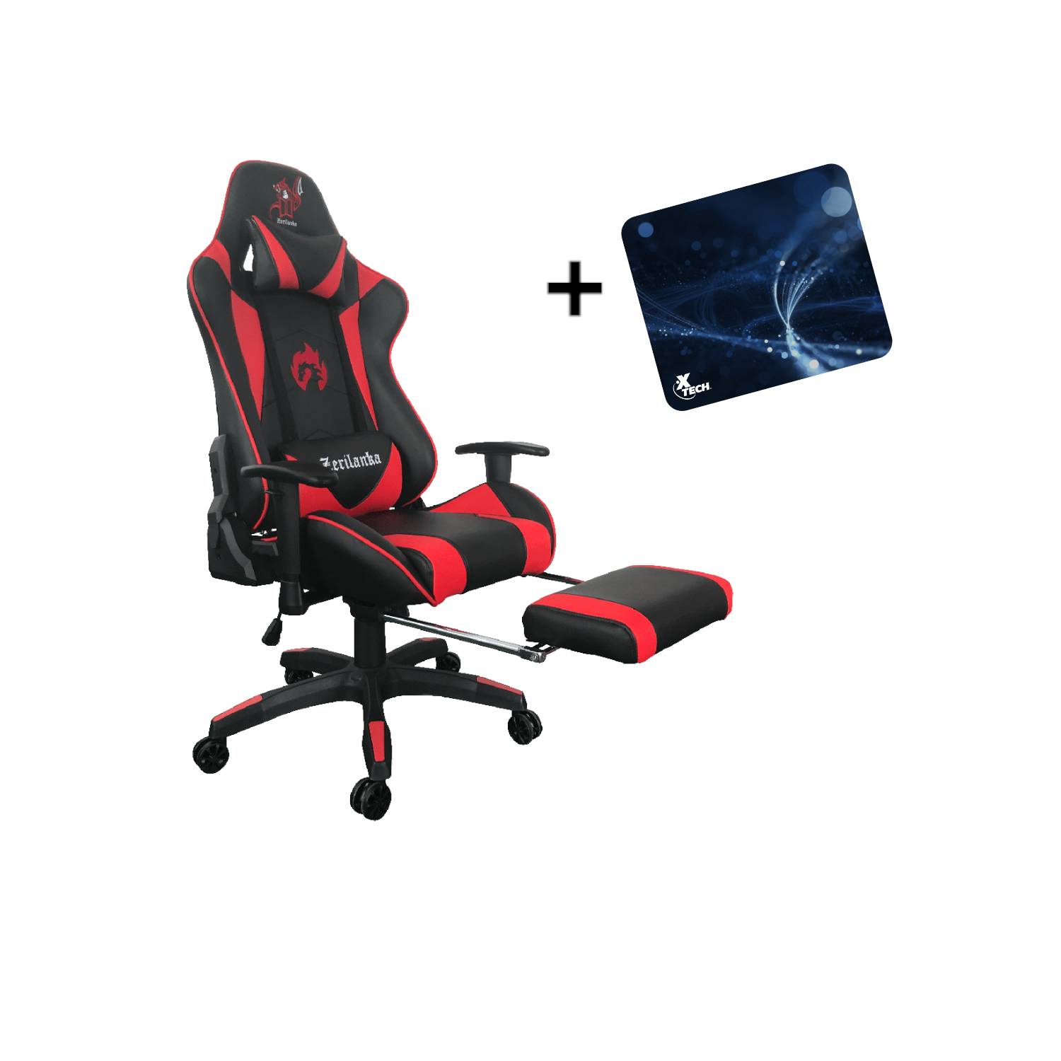 Silla gamer reposapies cojin cervical reclinable umeko roja ZER