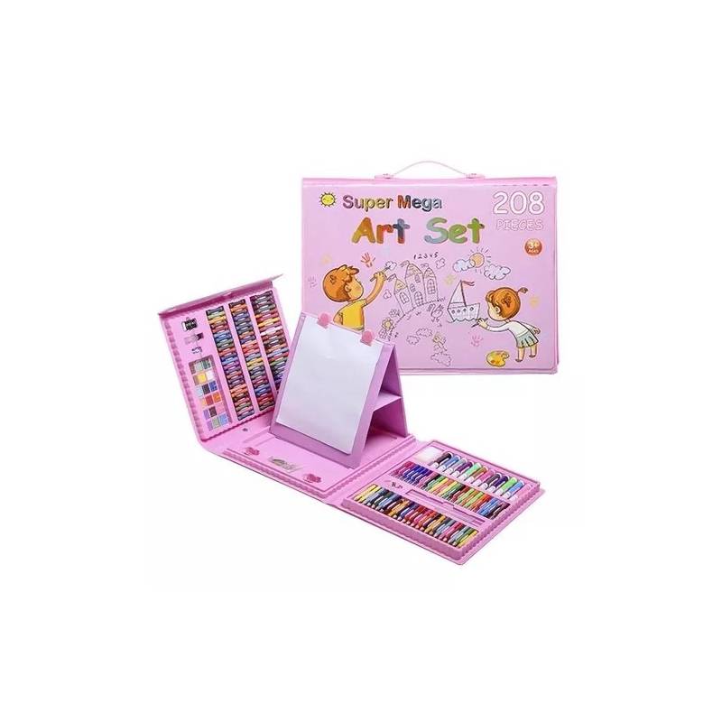 Mega Set de arte y Dibujo 208 Pzs para Niños Rosa