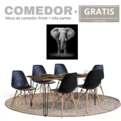 EKONOMODO COLOMBIA - Mesa de comedor Artek miel 6 sillas eames negras - GRATIS cuadro 70x50
