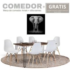 EKONOMODO COLOMBIA - Mesa de comedor Artek miel 6 sillas eames Blanca - GRATIS cuadro 70x50