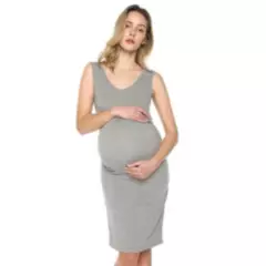 MOMS CLOSET - Vestido Maternidad Corto Gris Melange Mom´s Closet