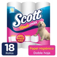SCOTT - Papel Higiénico Scott Rindemax Doble Hoja 18 Rollos